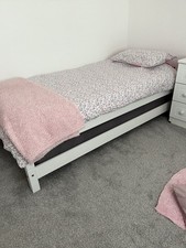 White Wooden Stacking Bed with Mattress Single Size