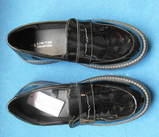 Pair Black Ladies  Size 6EEE Yours Clothing Chunky Loafers Shoes Patent Finish