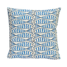 Sardine Fish Nautical Cushion. Blue and White. Double Sided. 17x17". Handmade.