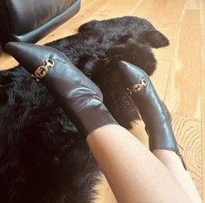 GUCCI Black Leather GG Logo Pointed Toe Kitten Heel Ankle Boots UK 5.5 / 38.5