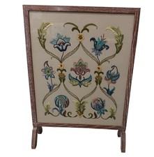 Embroidered Floral Fire Screen Beige Green Blue Used