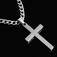 925 Sterling Silver Cross Necklace For Men With Stainless Steel Silver Cuban Cha