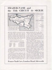 Frazer Nash 11th Circuit de Sicilie Publicity Sheet issued by Fraser Nash Cars
