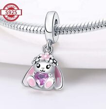 Cute Bunny Rabbit & Pink Heart Sterling Silver S925 Bracelet Charm ~ Girls Gift