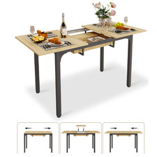 Wooden Expandable Dining Table with Storage Large Kitchen Desk Space Saving Home