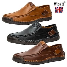 Mens Leather Moccasins Casual Shoes Breathable Flats Loafers Slip on Walking UK