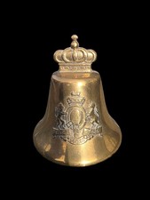 Vintage British Brass Bell with Crown Finial & Royal Coat of Arms Insignia