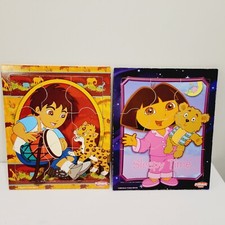 2 Vtg Playskool Dora the Explorer Boots Go Diego Go Baby Jaguar Wooden Puzzles