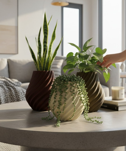 Geometric wood vase low - geometric, –