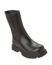 GIRLS BLACK CHELSEA BIKER PLATFORM STRETCH PULL ON WINTER BOOTS UK SIZE 13-4