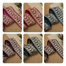 FCL 1 mtr Embroidered Border Saree Lace Trim Fabric Asian Traditional Wedding