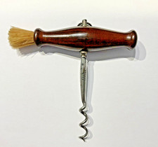 'LUND LONDON'  Marked Antique Wood Corkscrew Direct Pull with Brush. Vintage. 