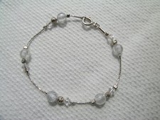 Pretty 925 sterling silver and crystal diamond cut beaded bracelet 7” long