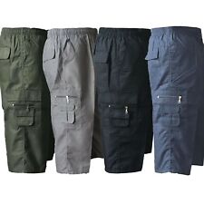 Mens Plain Elasticated Lightweight 3/4 Cotton Cargo Combat Shorts Pants M-5XL