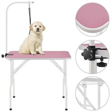 Foldable Pet Dog Cat Grooming Table w/Adjustable Loop Noose Arm Non Slip Pink