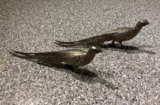 Vintage Pewter Metal Peacock & Pea Hen 21cm Long