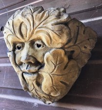 Green Man small STONE garden wall planter "May King"  25x29cm + FREE GIFT!