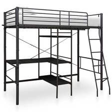 WALPLUS Bunk Bed with Study Table 90x200 cm Black Metal, Space Saving Design