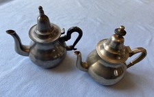 Two antique bee / peacock mark pewter teapot Queen Anne atlas style