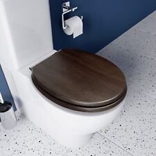 Croydex Round Moulded Wood Walnut Soft Close Toilet Seat with Flexi-Fix -Montoro