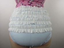 BABY BLUE with WHITE frills PVC Plastic Pants Adult DIAPER NAPPY Incontinence