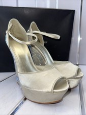 Ladies Kurt Geiger  High Wedge Shoes  Size 5, Champagne Satin Uppers & Diamanté