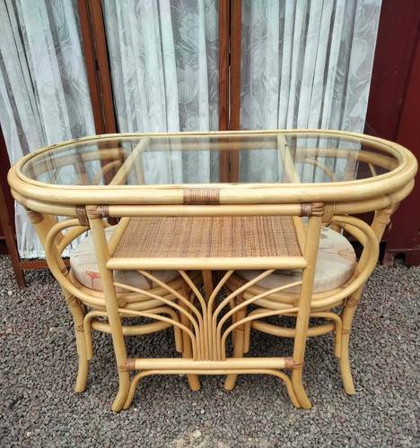 Vintage caned bamboo oval