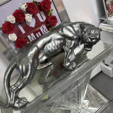 105cm Large Grey Ornamental Panther With Sparkly Collar & Diamanté Eyes 