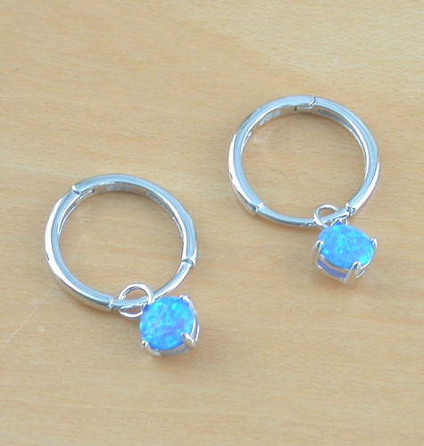 Sterling silver blue opal hoop - silver,
