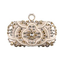 Women's Pearl & Clear Crystal  Clutch Bag Party Evening Purse Handbag Chain # 1