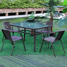 120cm Large Rectangle Glass Garden Parasol Table & 4/6 Stacking Rattan Chair Set