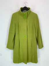 Laura Ashley Green Plain Wool Blend Coat Funnel Neck Button Front  UK 12