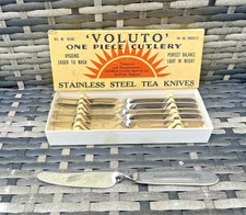 BOXED SET OF 6 ANTIQUE ART DECO GEORGE CLARK VOLUTO ONE PIECE TEA KNIVES CUTLERY