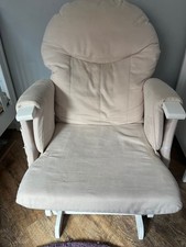 Habebe Recliner Glider Nursing Rocking Chair with Footstool in White & Beige