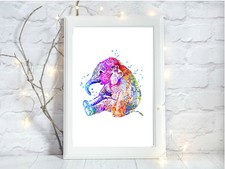 Elephant Print Picture Poster Home Decor Wall Art Watercolour Unframed A4 .