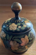 Vintage Lacquered  Hand Painted Wooden Pot/Jar with Lid with floral Decorations 