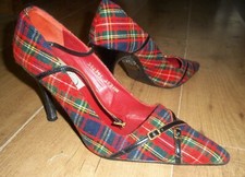 Faith Solo Rare Stunning Tartan Wool Feel Heels Winklepicker stilletto Size 6