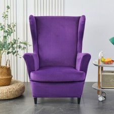 Velvet Wingback Chair Covers Stretch Armchair Chair Slip Covers 2Pcs Set