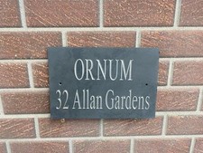 Personalised Silver Painted 30x20cm Hand-Engraved Slate Weather Proof House Sign