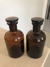 2 Vintage Amber Glass 100 ML Apothecary Medicine Bottles With Stopper