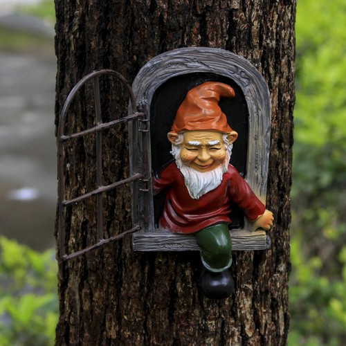 Whimsical tree gnome - tree, window