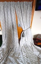 HUGE Ivory & Silver Curtains. 117 Inch Drop x 78 Inches Wide. Blackout. Ex Hotel