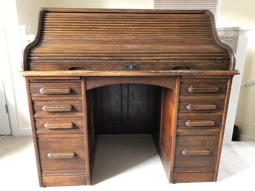 Antique oak roll top desk - , by