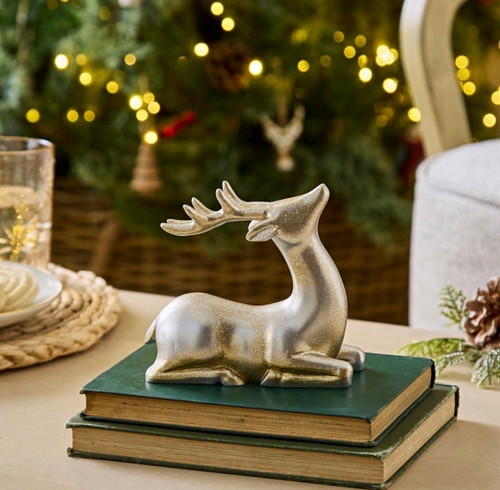 Silver deer figurine - silver,