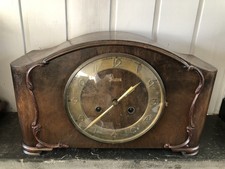 LARGE ANTIQUE GERMAN JUNGHANS WOODEN MANTLE CLOCK - Fully Working 14”