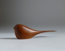 Perry Lancaster /John Fox Carved Wood Small Long Tailed Tit Bird Sculpture 10cm