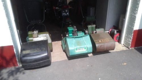 Three vintage lawnmowers atco - three,