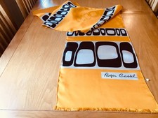 STRIKING ROGER CASTEL VINTAGE HAND ROLLED SILK SCARF.  VGC.  70 x 14 INCHES.   #