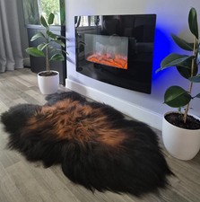 Icelandic Sheepskin Rug Black with Brown Tips Genuine Soft Pelt Fleece