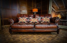 VICTORIAN STYLE ANTIQUE TAN BROWN LEATHER CHESTERFIELD SUITE 3 SEATER CLUB SOFA